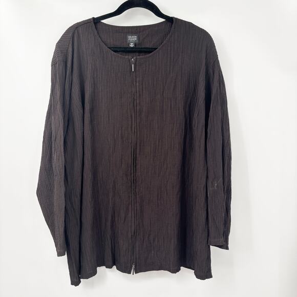 Eileen Fisher Brown Crinkle Zip Top Jacket Plus Size 2X Rayon Blend Long Sleeve - Picture 1 of 5